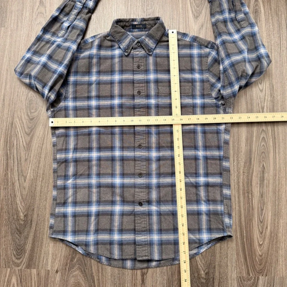 Pendleton Mason Plaid Flannel Button Down Shirt Men's Medium Gray Blue Casual - Picture 5 of 6